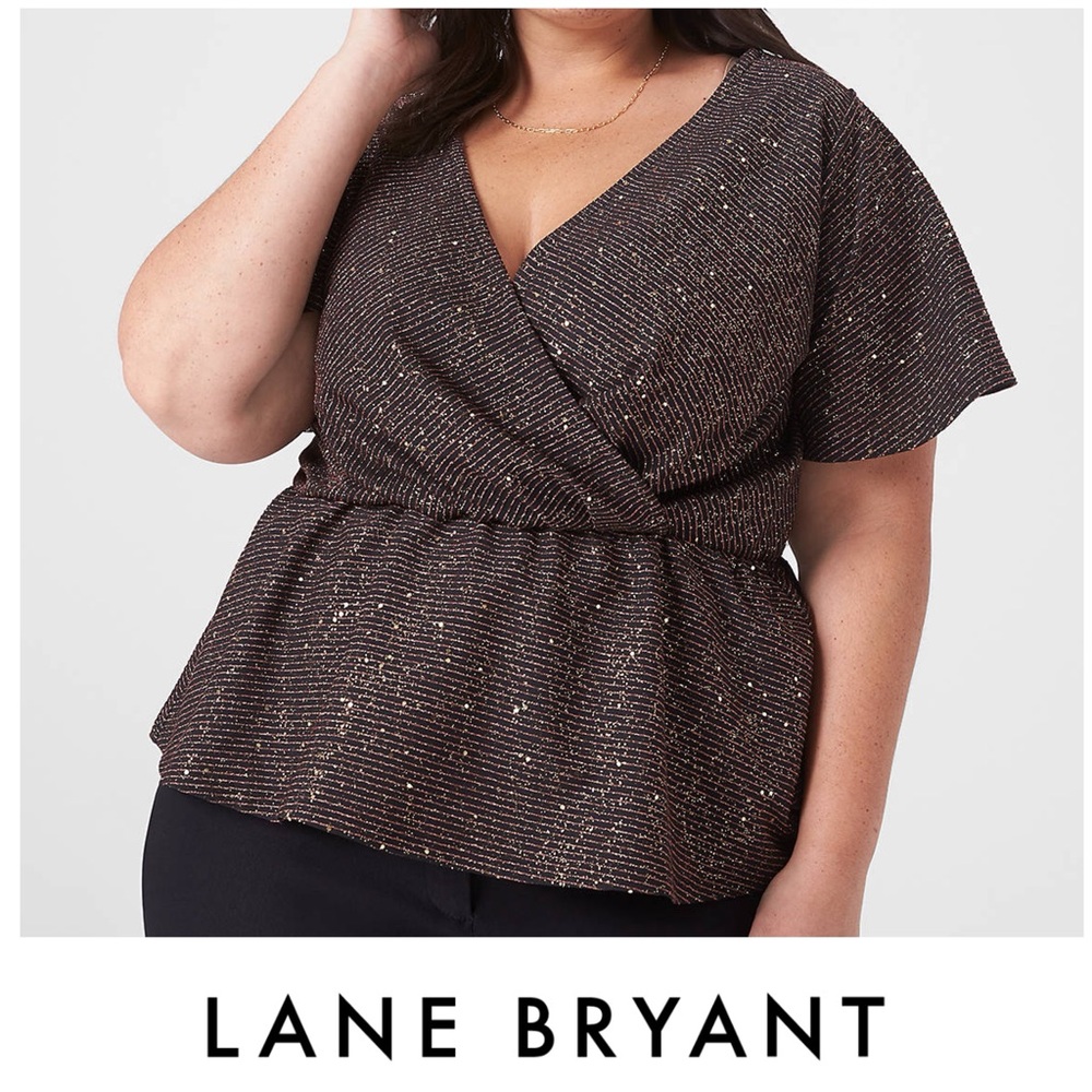 Lane Bryant Top Classic Flutter‎ Sleeve V-neck Peplum Sequins Sparkle NWT 22 24